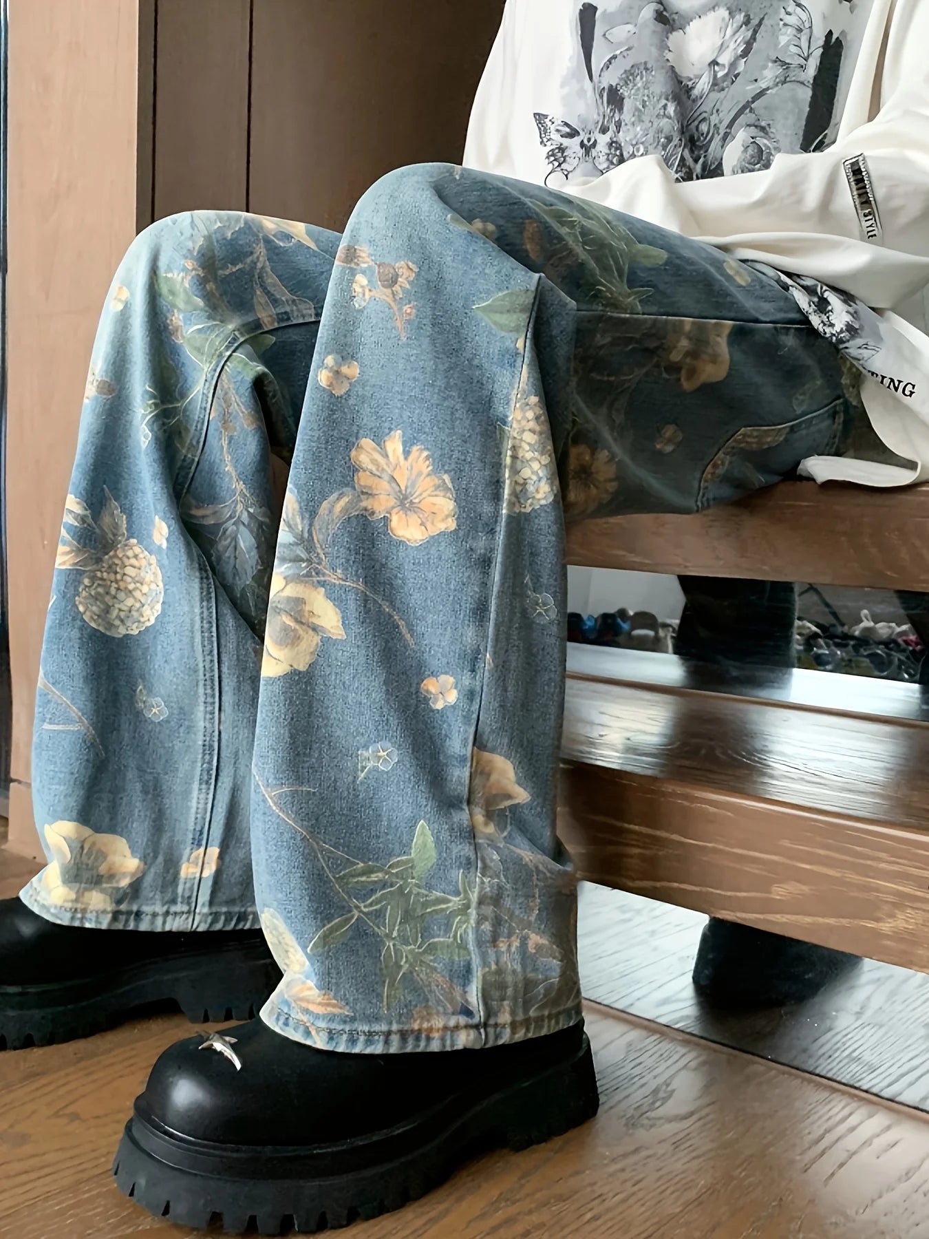 Floral High-Waist Jeans